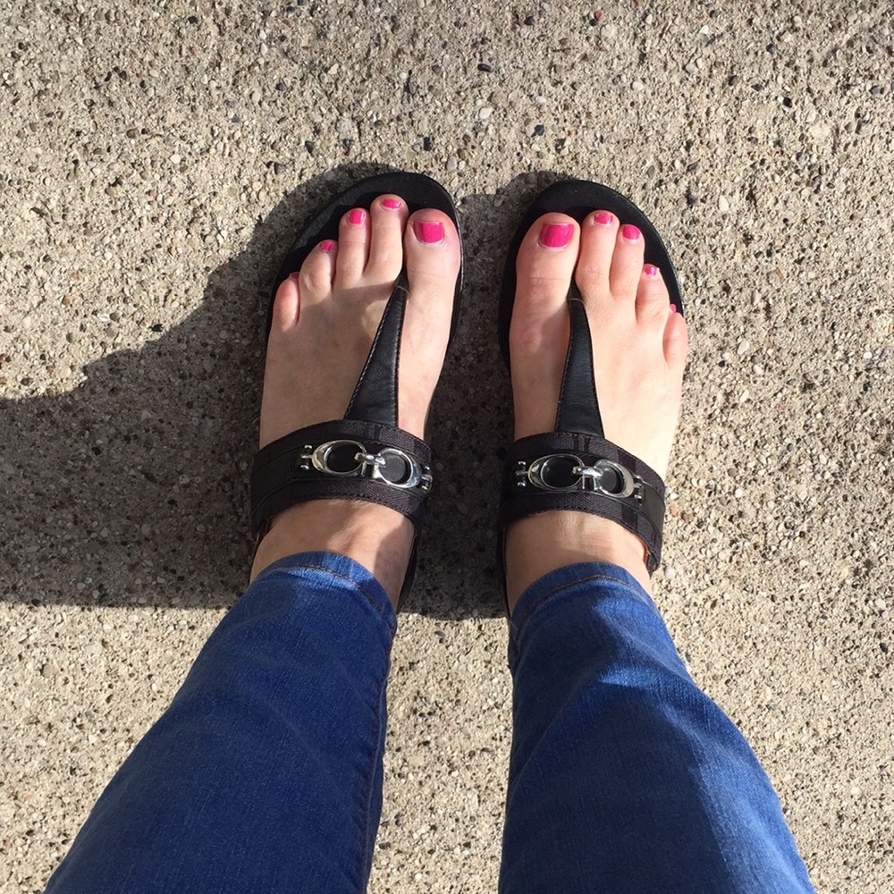 Coach Black Sandals with Silver Accents